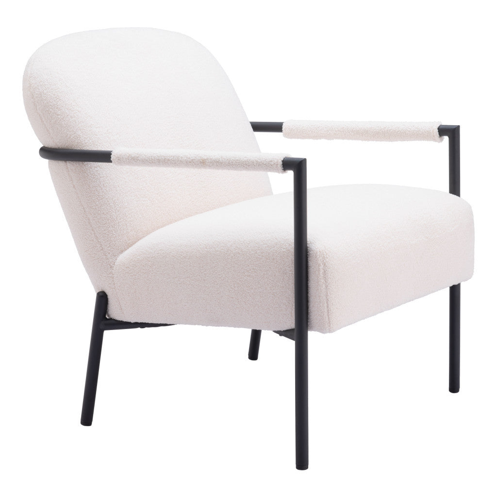 26" Ivory And Black Faux Shearling And Upholstered Arm Chair
