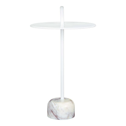 25" White Iron And Marble Round Pedestal End Table