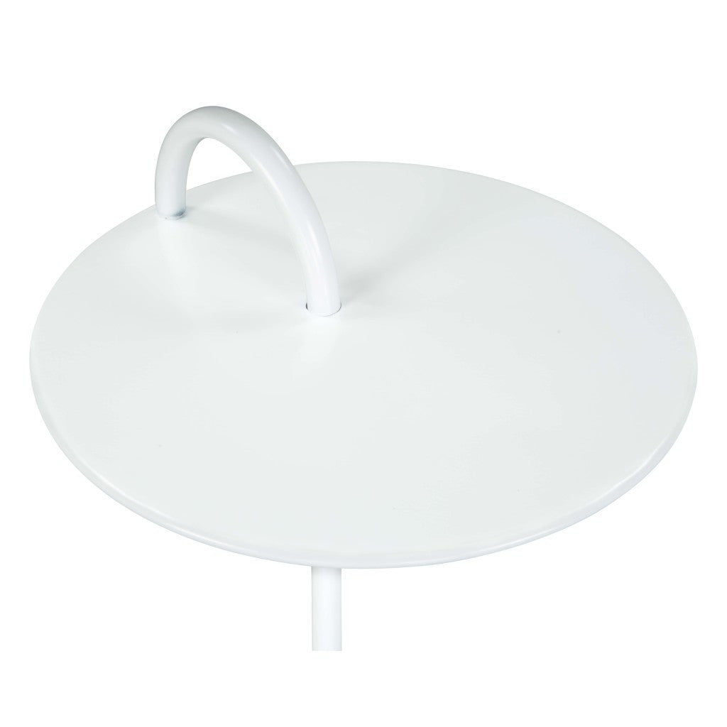 25" White Iron And Marble Round Pedestal End Table
