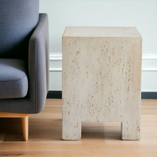 20" Beige Faux Stone Square End Table