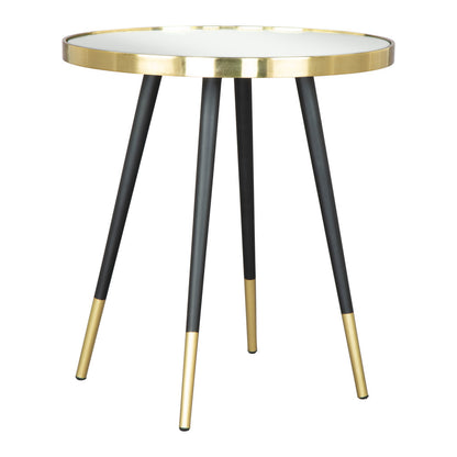 20" Gold and Black Mirrored Glass and Iron Round End Table