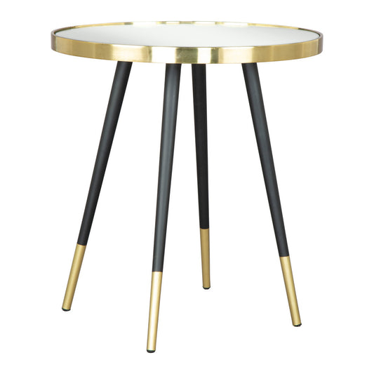 20" Gold and Black Mirrored Glass and Iron Round End Table