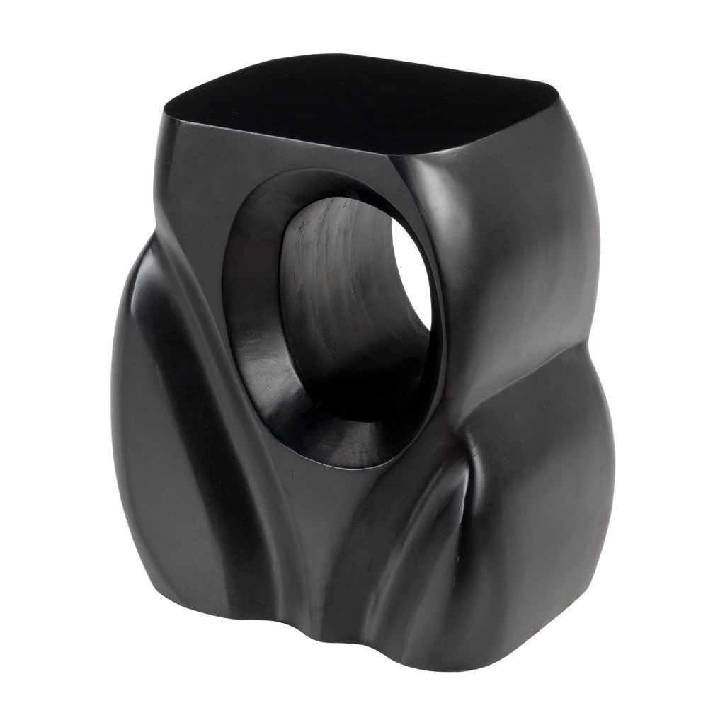 16" Black Solid Wood Figurine End Table