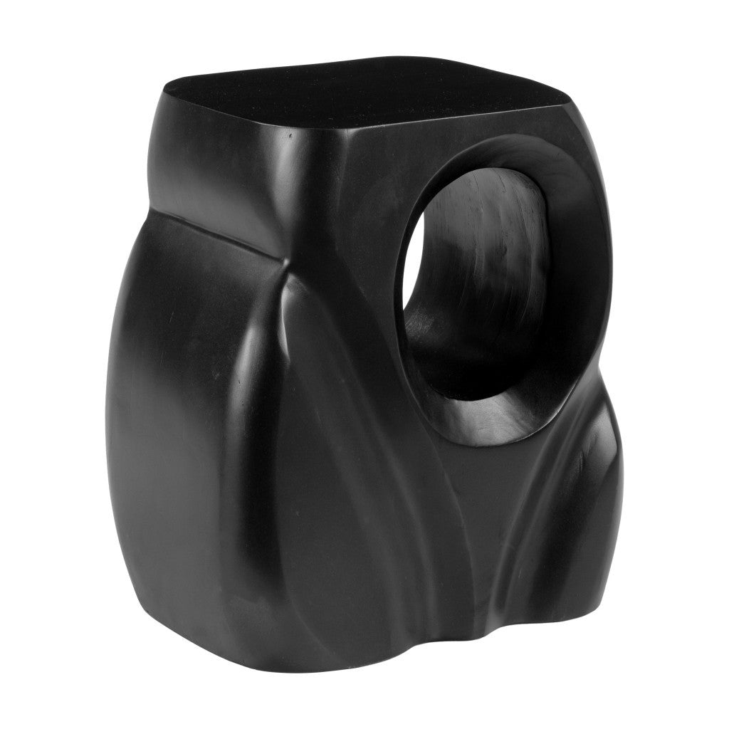 16" Black Solid Wood Figurine End Table