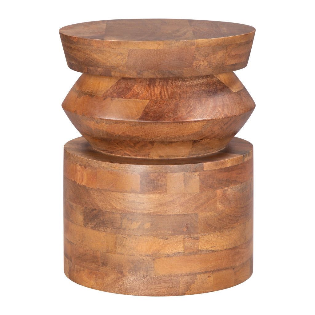 19" Brown Solid Wood Round Pedestal End Table