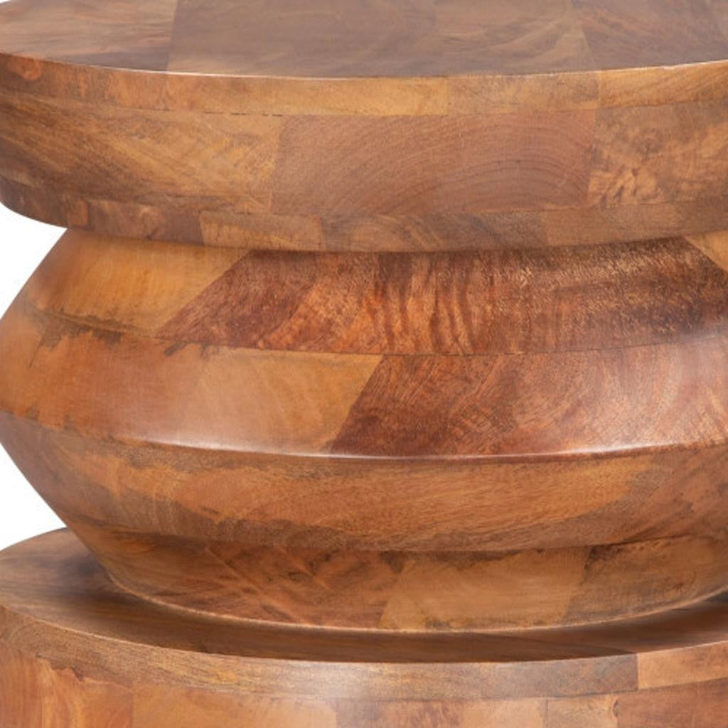 19" Brown Solid Wood Round Pedestal End Table
