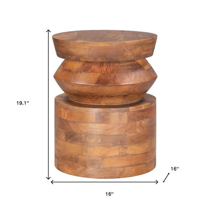 19" Brown Solid Wood Round Pedestal End Table