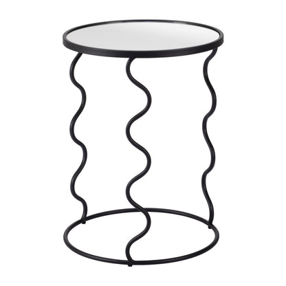 24" Black Mirrored Glass and Steel Round Abstract End Table
