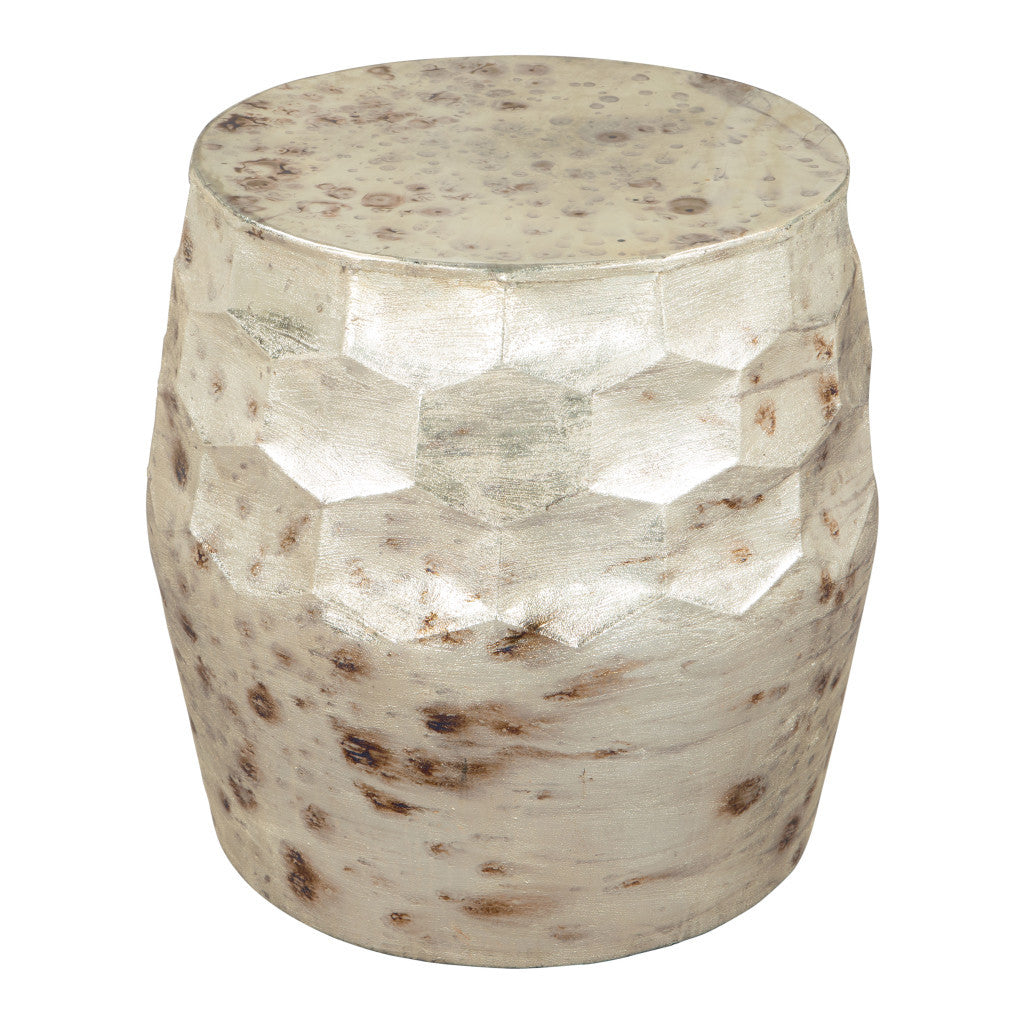 22" Beige Iron Round Block End Table