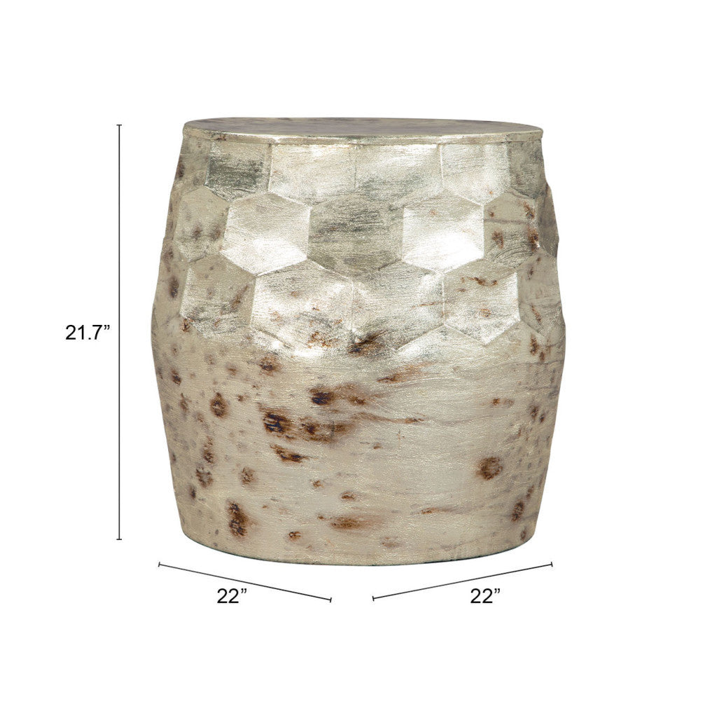 22" Beige Iron Round Block End Table
