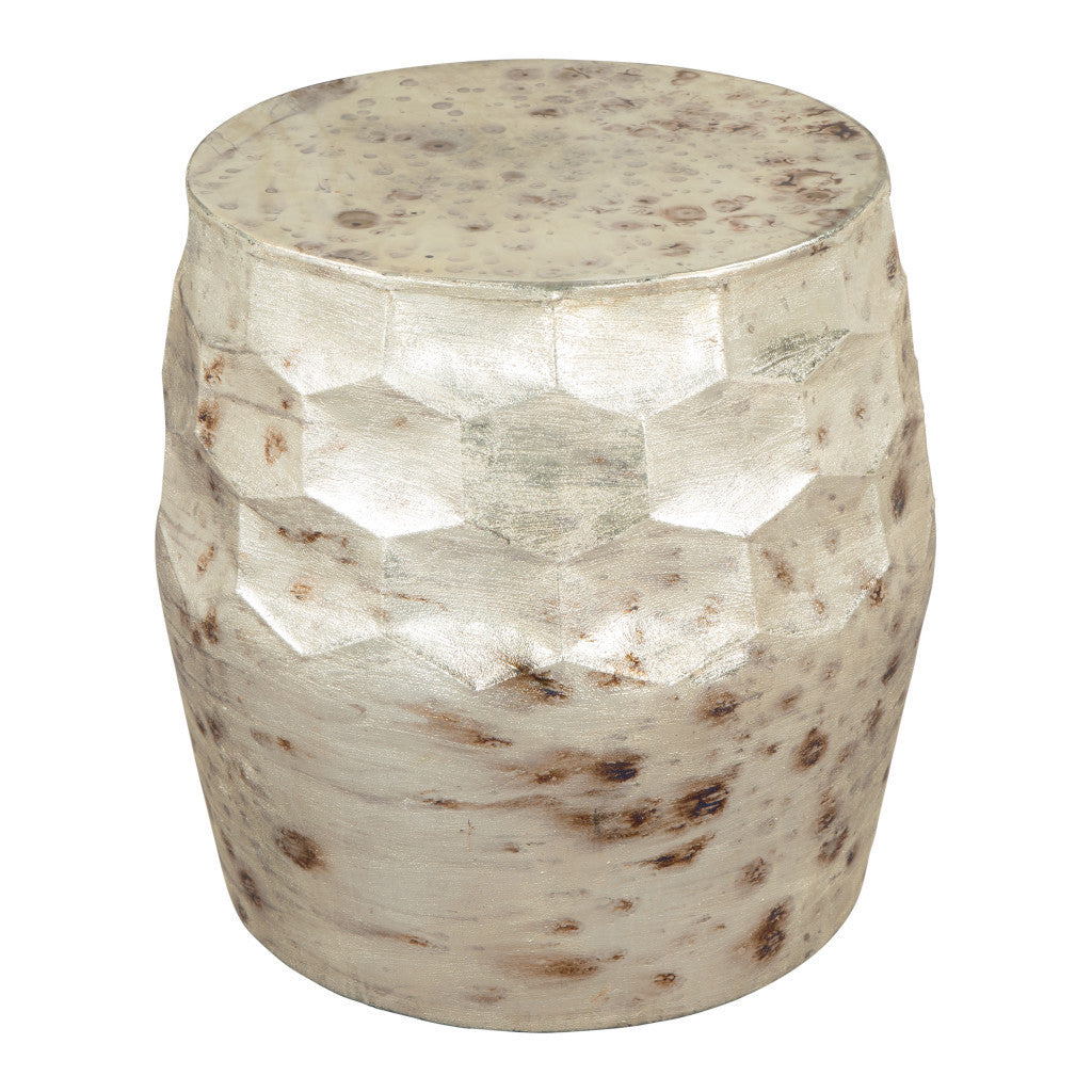 22" Beige Iron Round Block End Table