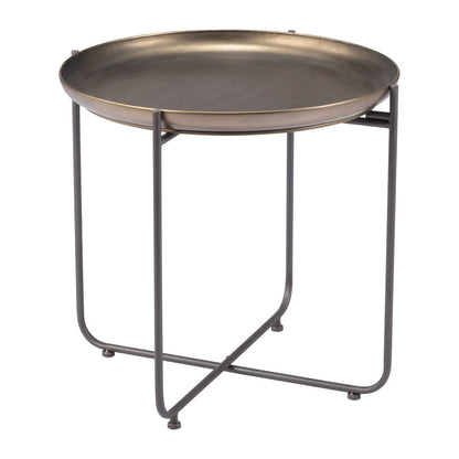 21" Bronze and Gray Steel Round Cross Legs End Table