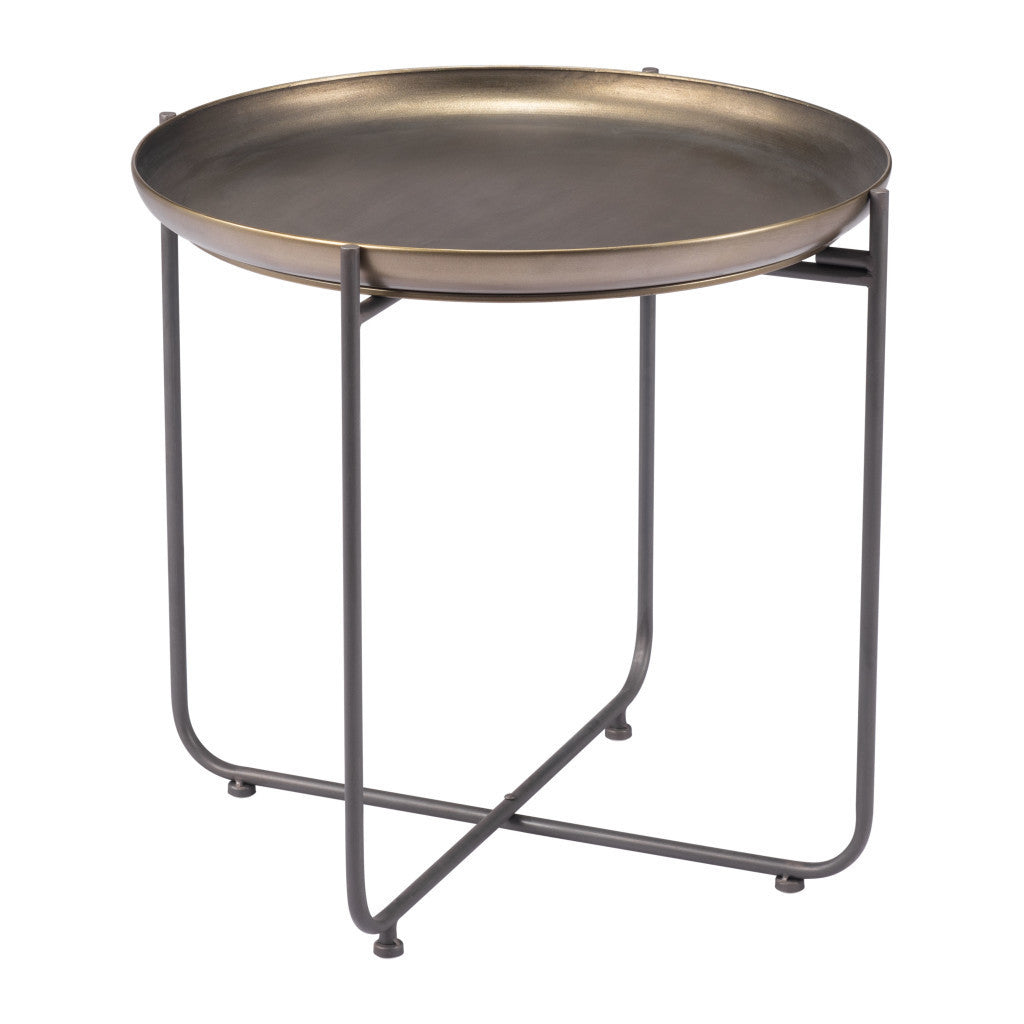 21" Bronze and Gray Steel Round Cross Legs End Table