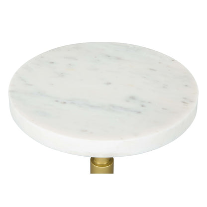 22" White And Gold Marble And Iron Round Pedestal End Table