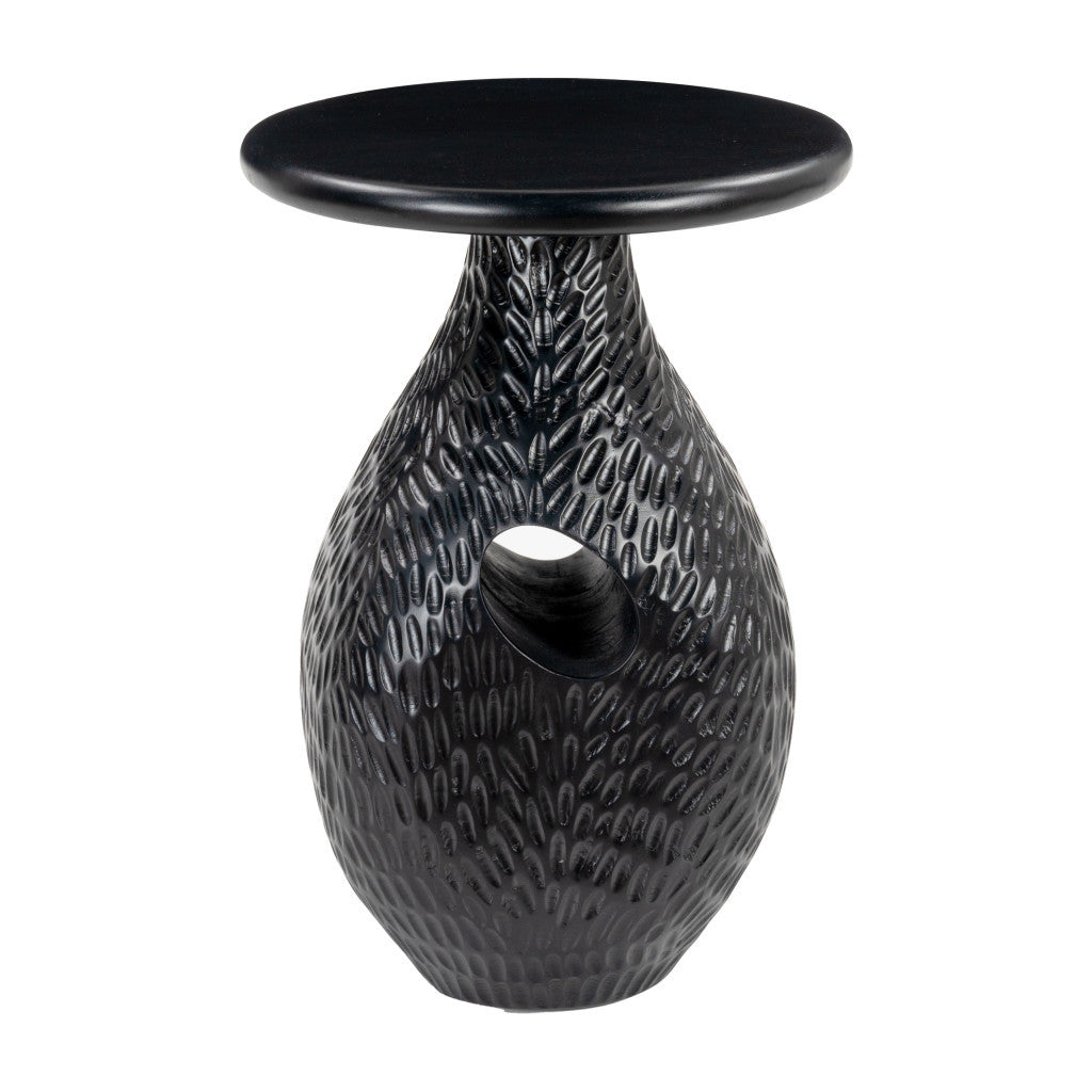 20" Black Solid Wood Round Pedestal End Table