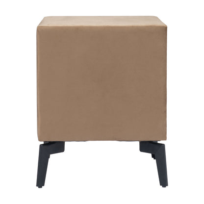 20" Brown and Black Velvet Wood and Steel End Table With Two Drawers