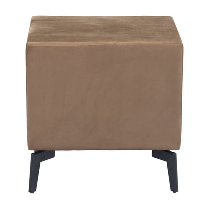 20" Brown and Black Velvet Wood and Steel End Table With Two Drawers