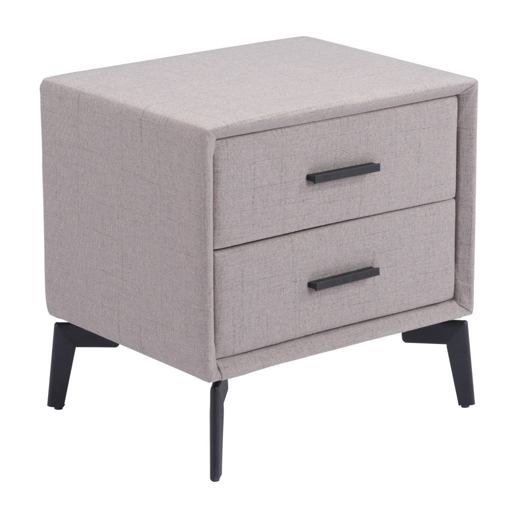 20" Gray and Black Fabric Wood and Steel End Table With Two Drawers