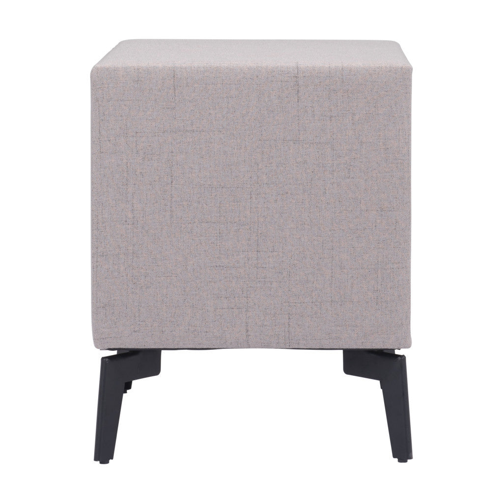 20" Gray and Black Fabric Wood and Steel End Table With Two Drawers