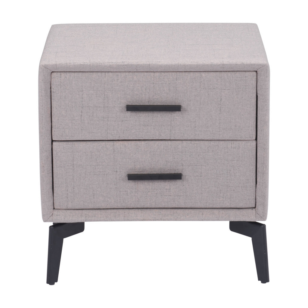 20" Gray and Black Fabric Wood and Steel End Table With Two Drawers