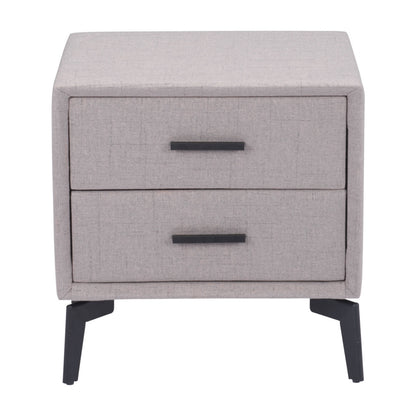 20" Gray and Black Fabric Wood and Steel End Table With Two Drawers
