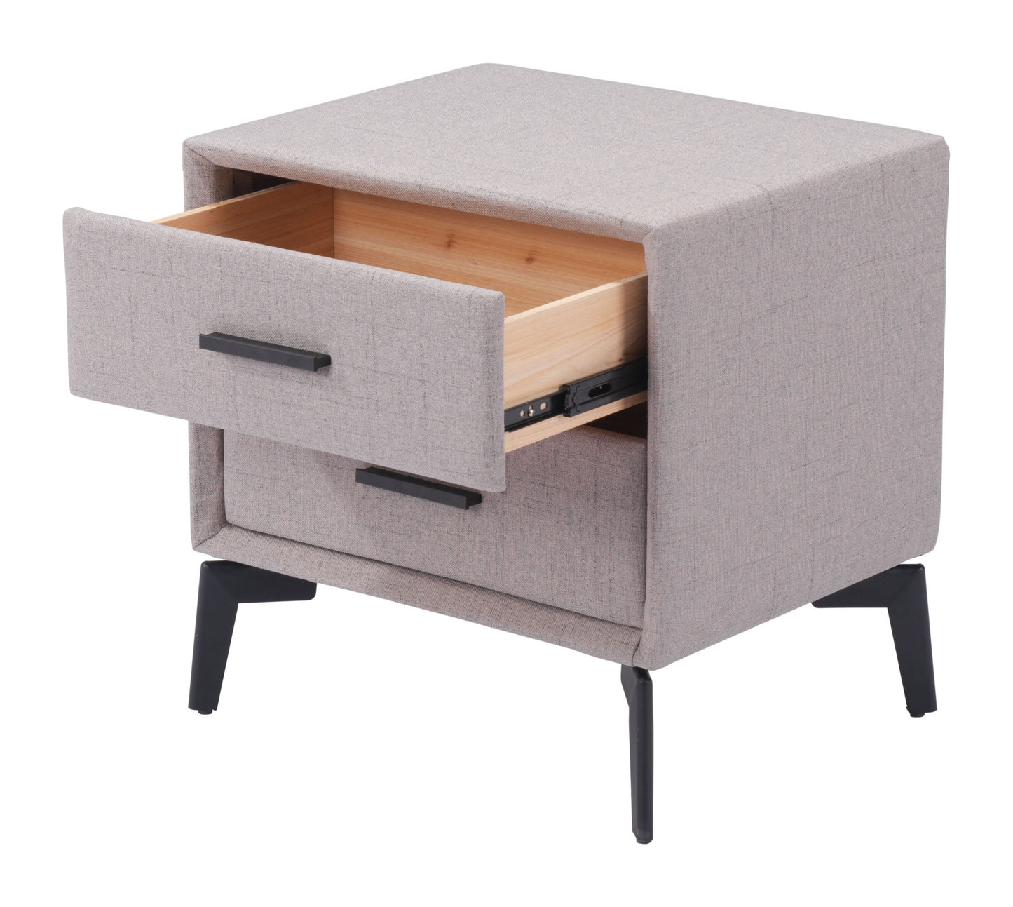 20" Gray and Black Fabric Wood and Steel End Table With Two Drawers