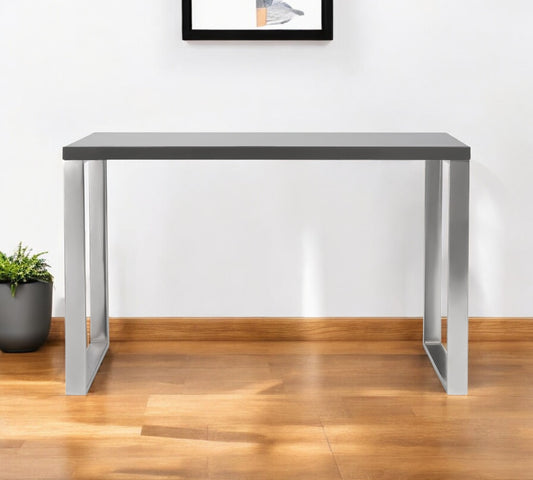 47" Gray and Silver Wood and Stainless Steel Sled Writing Desk