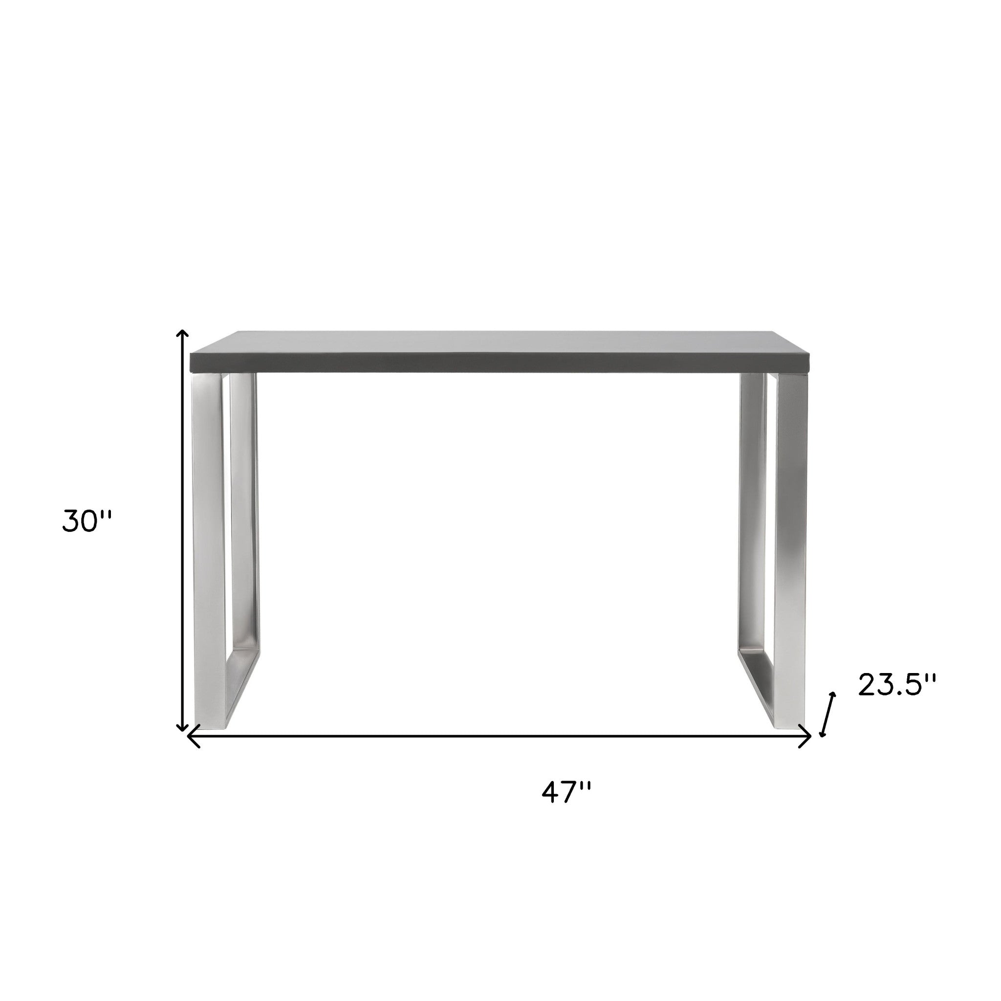 47" Gray and Silver Wood and Stainless Steel Sled Writing Desk