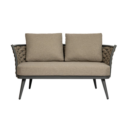 56" Dark Gray Aluminum Outdoor Love Seat with Taupe Cushions