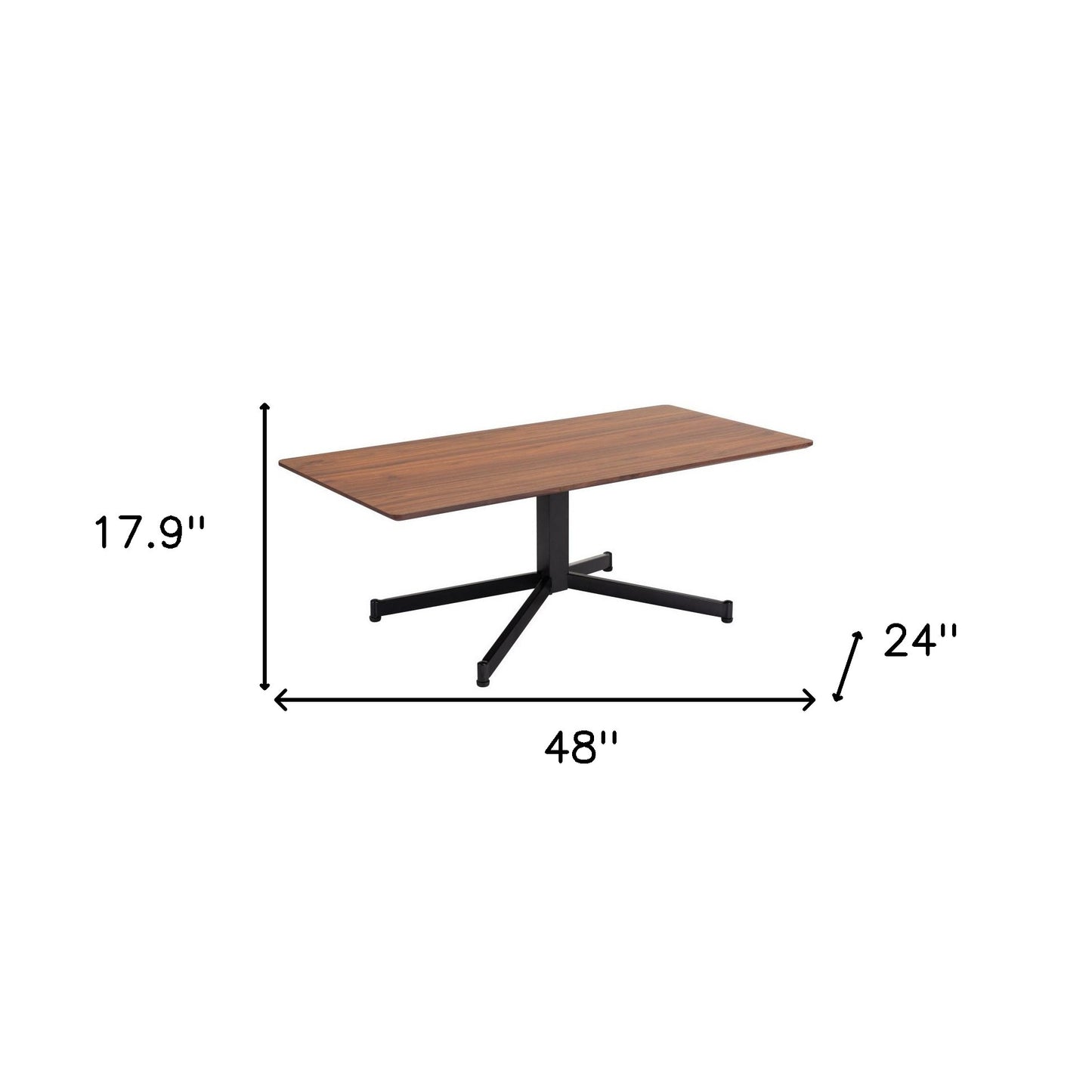 48" Brown and Black Wood and Steel Pedestal Coffee Table