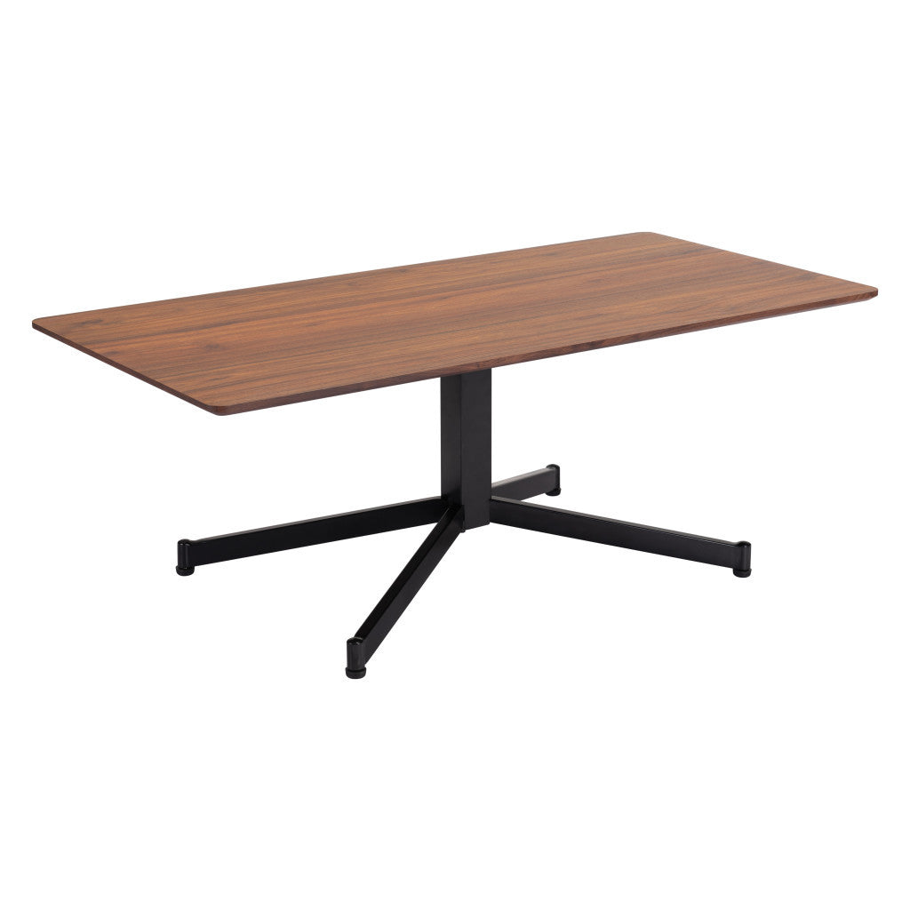48" Brown and Black Wood and Steel Pedestal Coffee Table