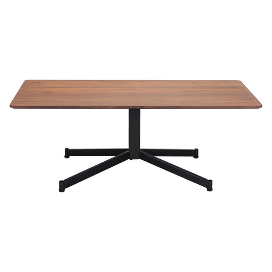 48" Brown and Black Wood and Steel Pedestal Coffee Table