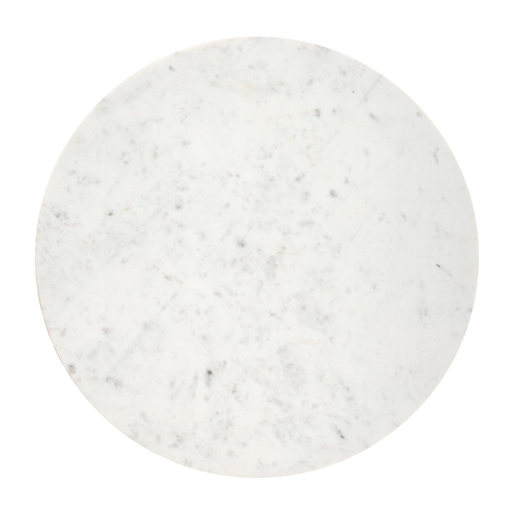 34" White and Natural Genuine Marble and Wood Round Drum Coffee Table