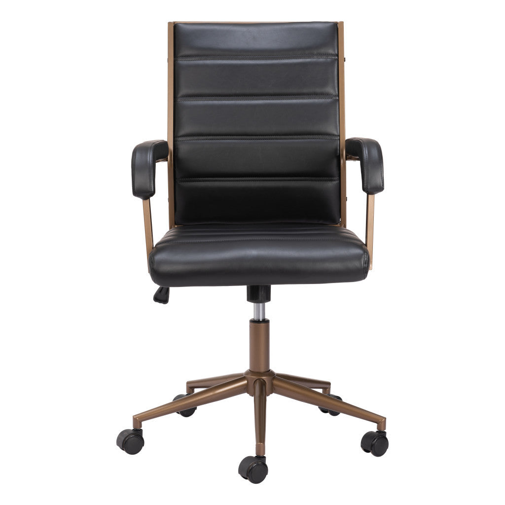 Black and Bronze Adjustable Height Faux Leather Swivel Rolling Office Chair