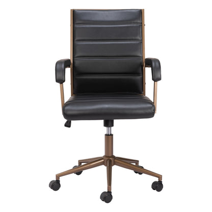 Black and Bronze Adjustable Height Faux Leather Swivel Rolling Office Chair