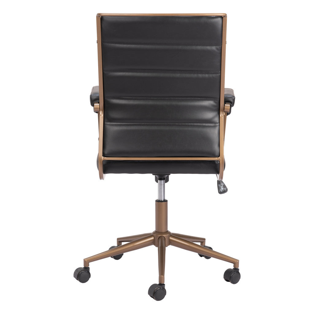 Black and Bronze Adjustable Height Faux Leather Swivel Rolling Office Chair