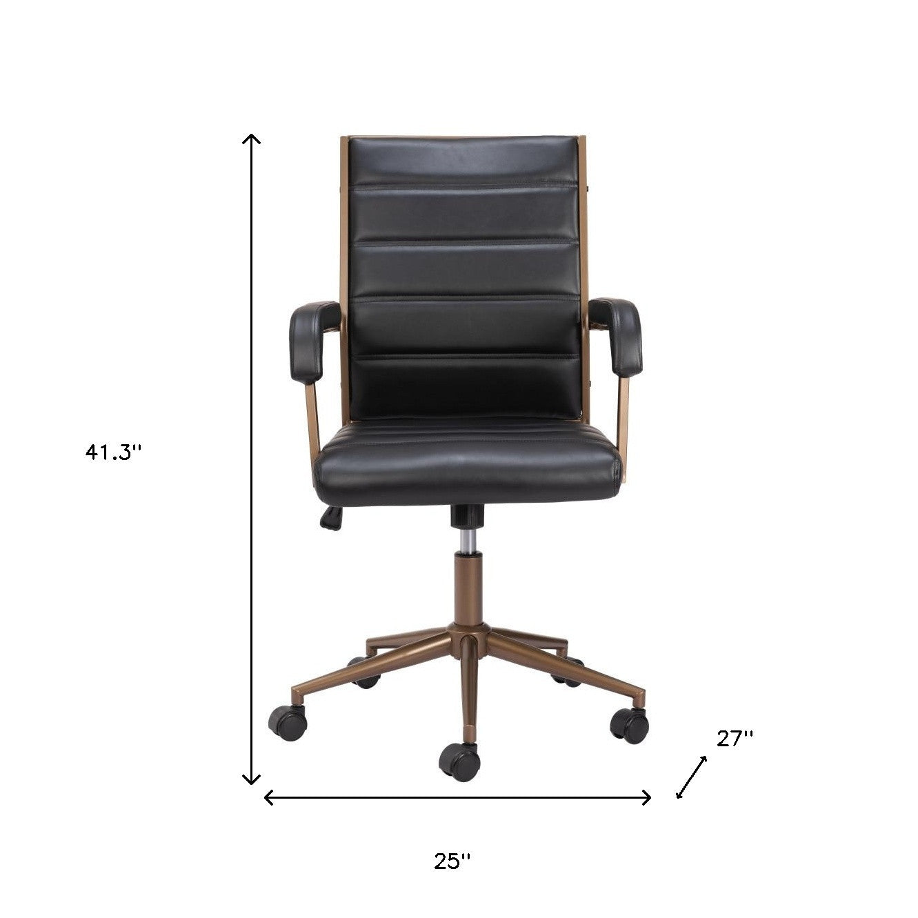 Black and Bronze Adjustable Height Faux Leather Swivel Rolling Office Chair
