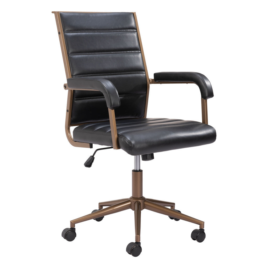 Black and Bronze Adjustable Height Faux Leather Swivel Rolling Office Chair