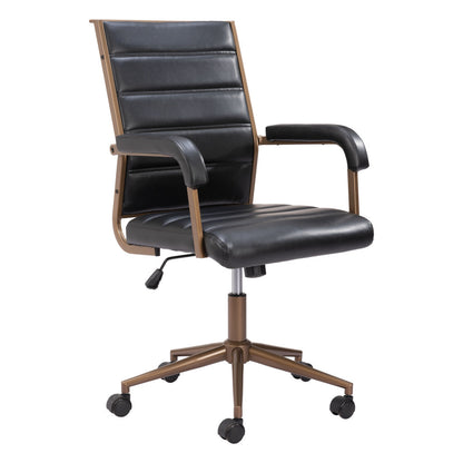 Black and Bronze Adjustable Height Faux Leather Swivel Rolling Office Chair