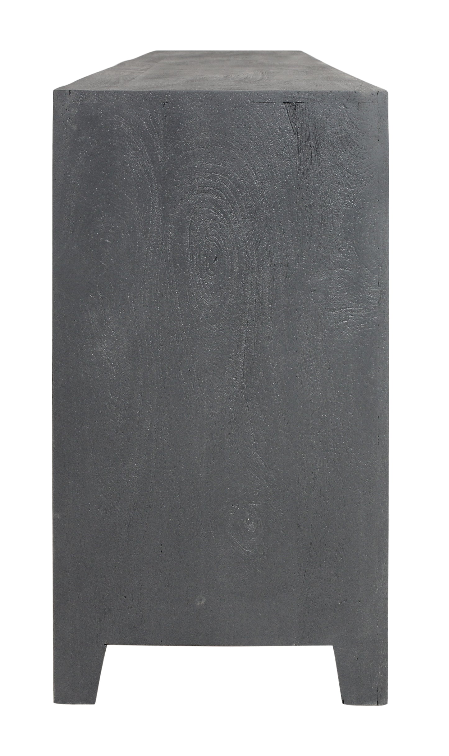 86" Dark Gray Carved Floral Distressed Solid Wood Enclosed Storage TV Stand