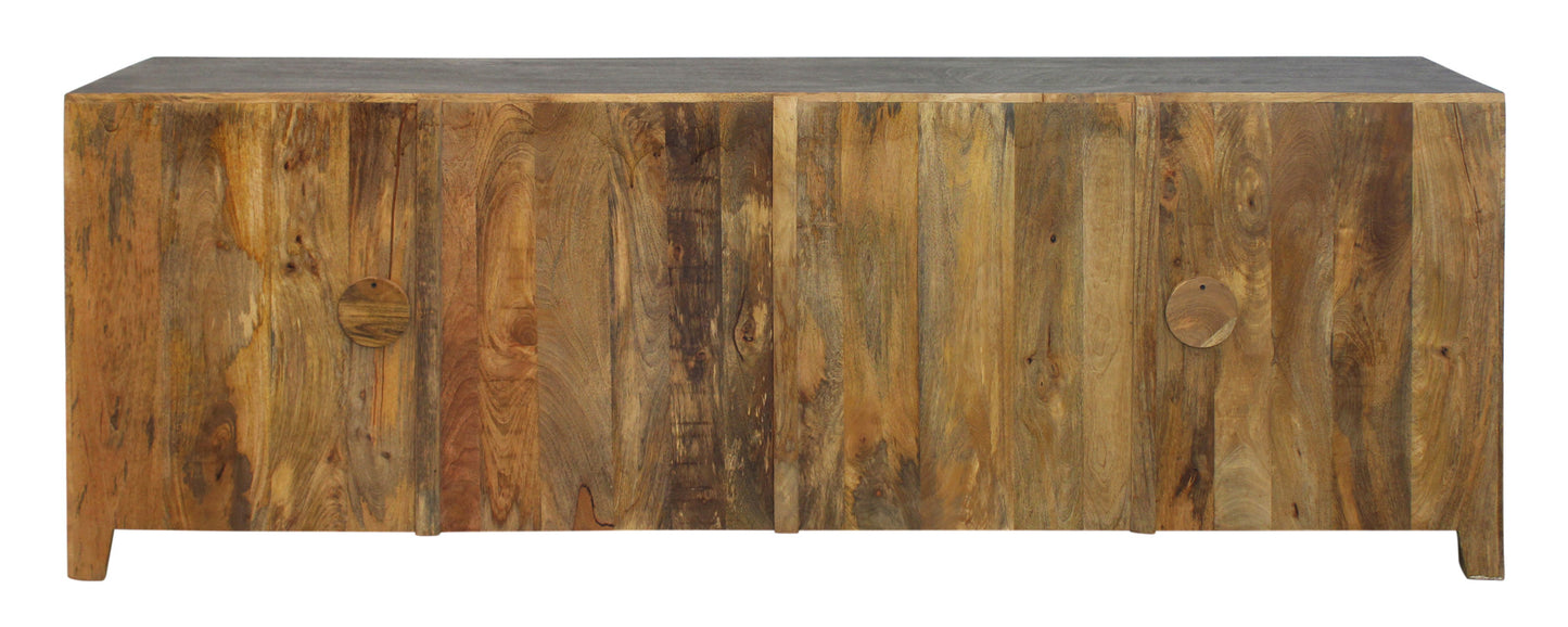 86" Dark Gray Carved Floral Distressed Solid Wood Enclosed Storage TV Stand
