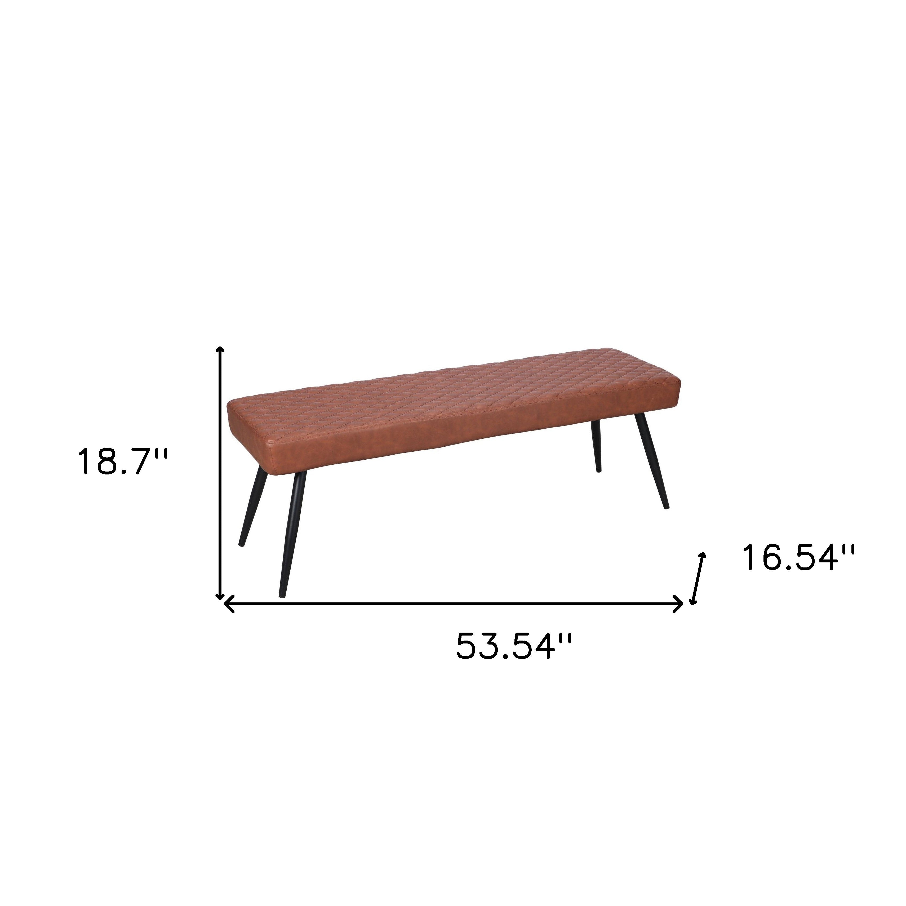 54" Brown and Black Faux Leather Upholstered Dining Bench