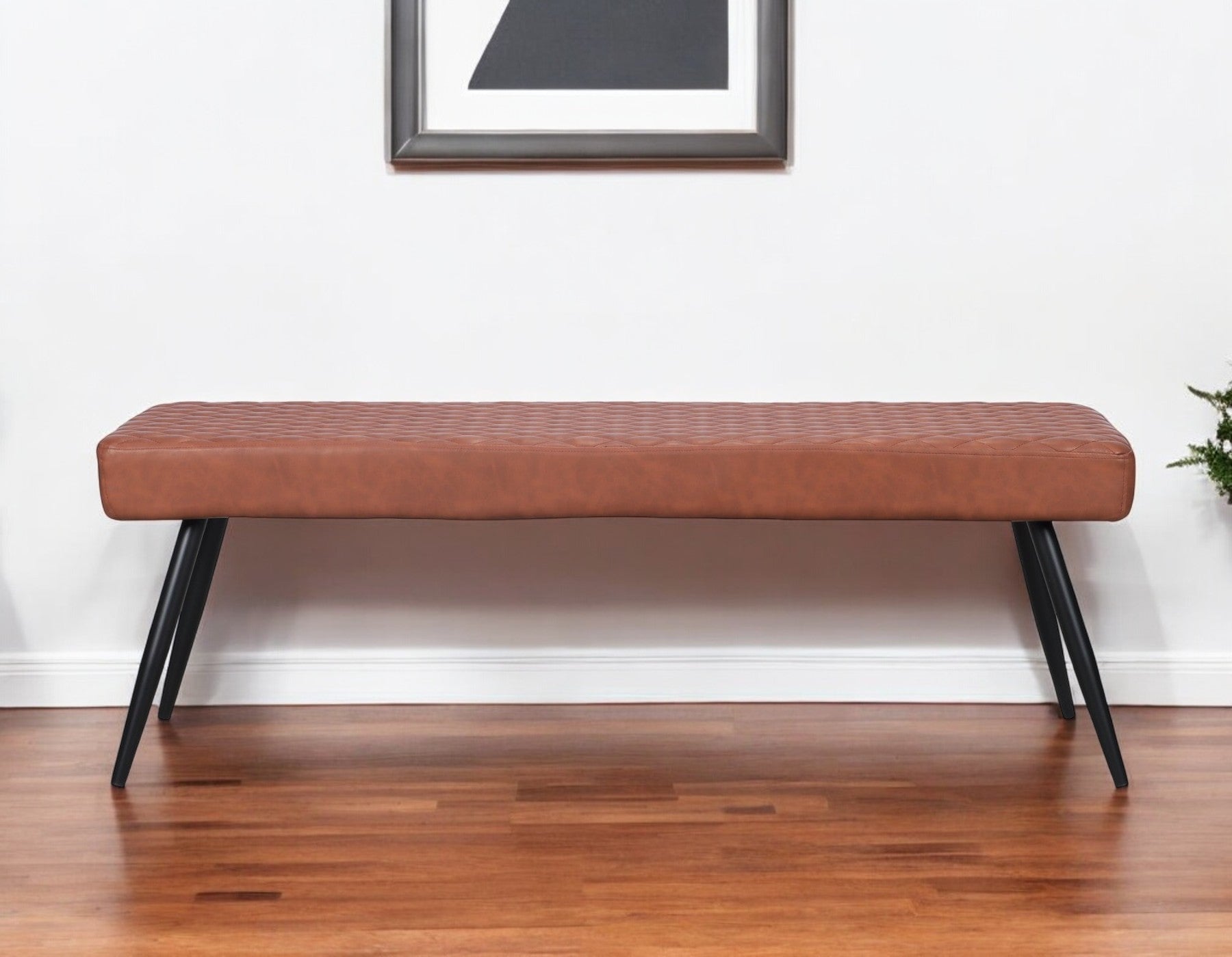 54" Brown and Black Faux Leather Upholstered Dining Bench