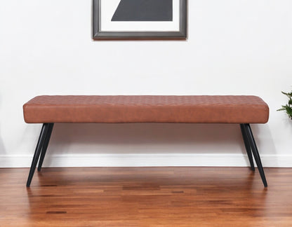54" Brown and Black Faux Leather Upholstered Dining Bench