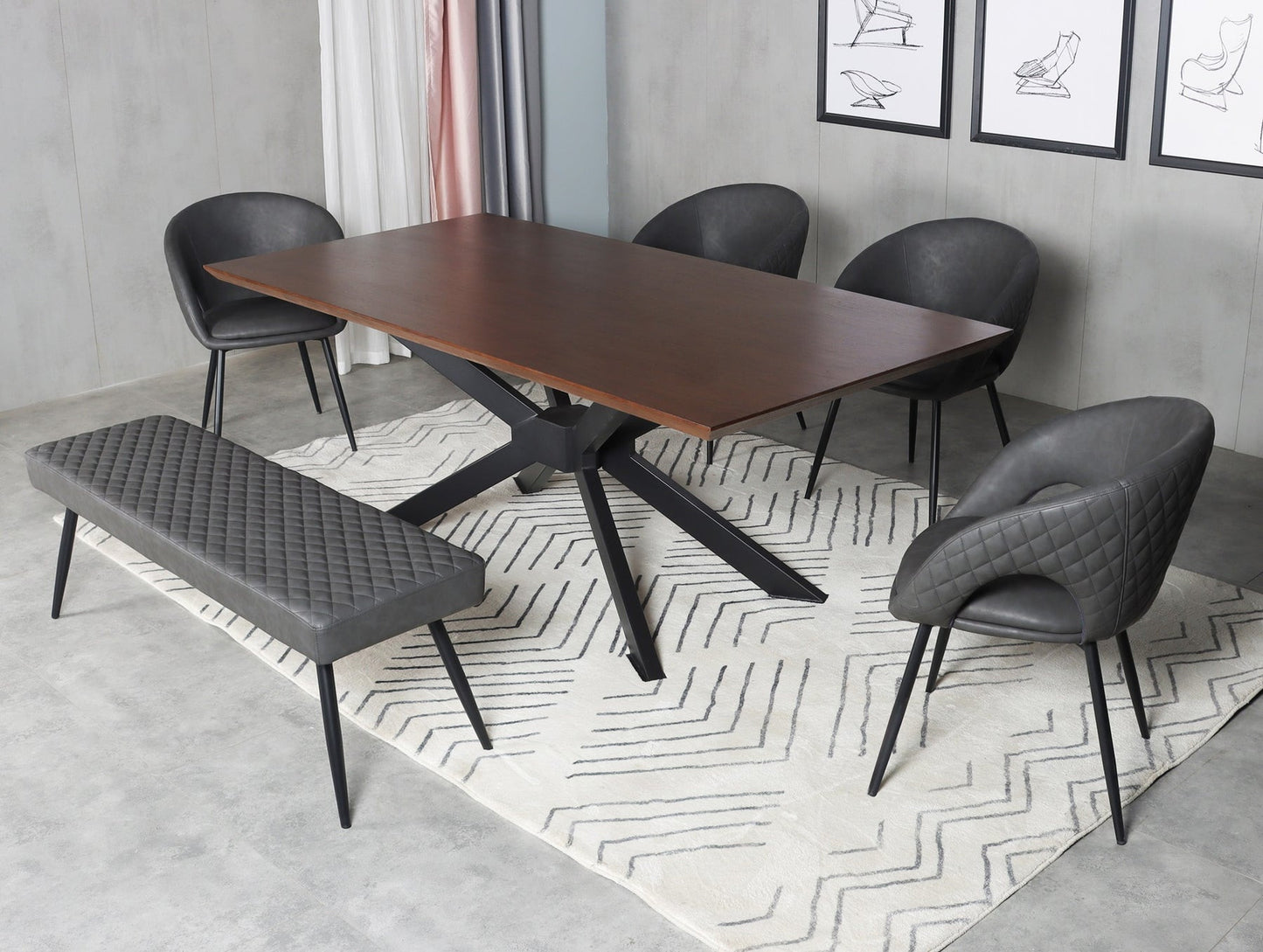 54" Dark Gray and Black Faux Leather Upholstered Dining Bench