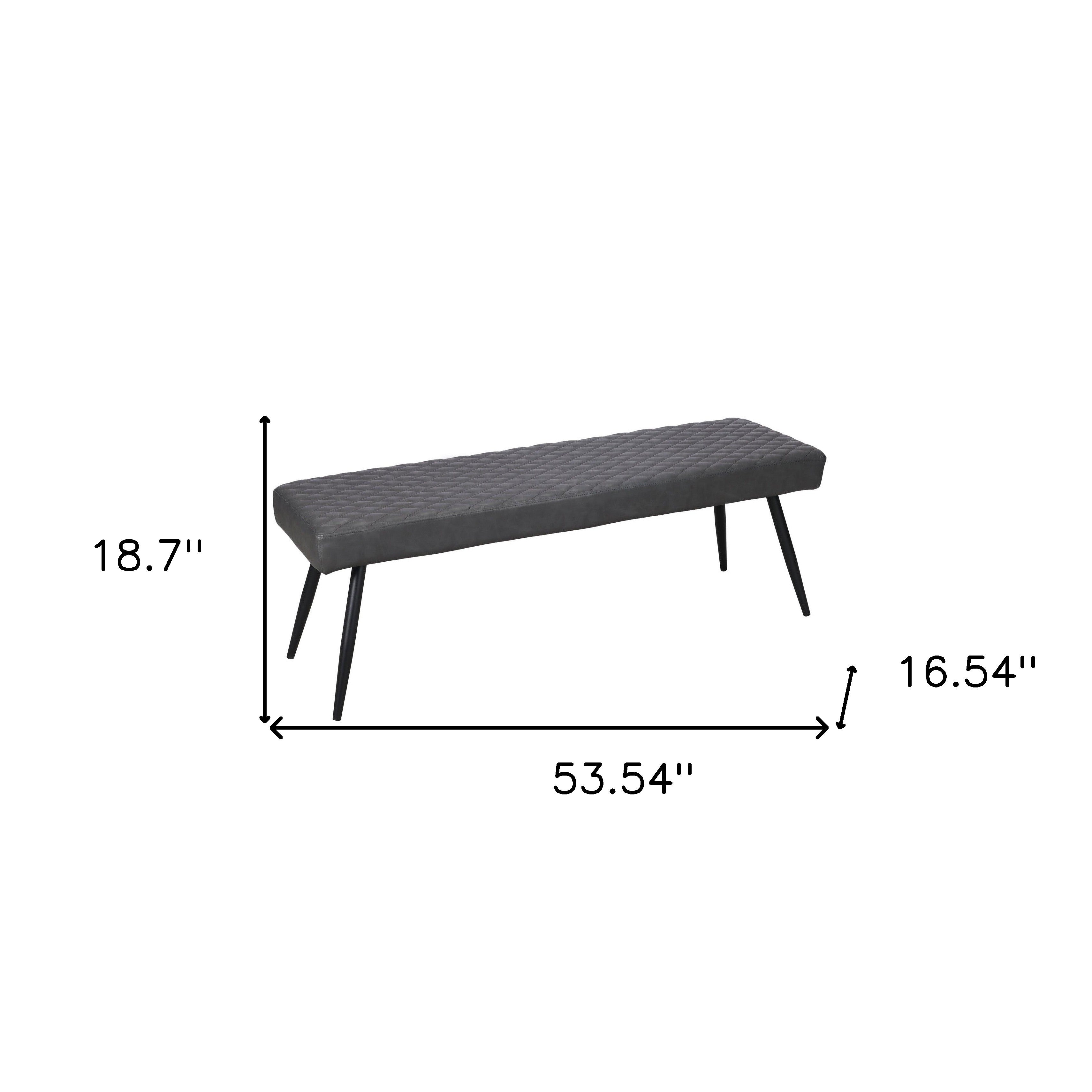 54" Dark Gray and Black Faux Leather Upholstered Dining Bench