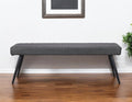 54" Dark Gray and Black Faux Leather Upholstered Dining Bench