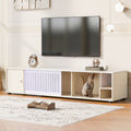 Modern Cream White TV Stand With Storage, Cat Litter Box Enclosure With Removable Sliding Door