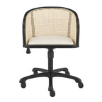 Beige and Black Solid Wood Steel And Cane Rattan Adjustable Swivel Rolling Office Chair