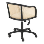 Beige and Black Solid Wood Steel And Cane Rattan Adjustable Swivel Rolling Office Chair